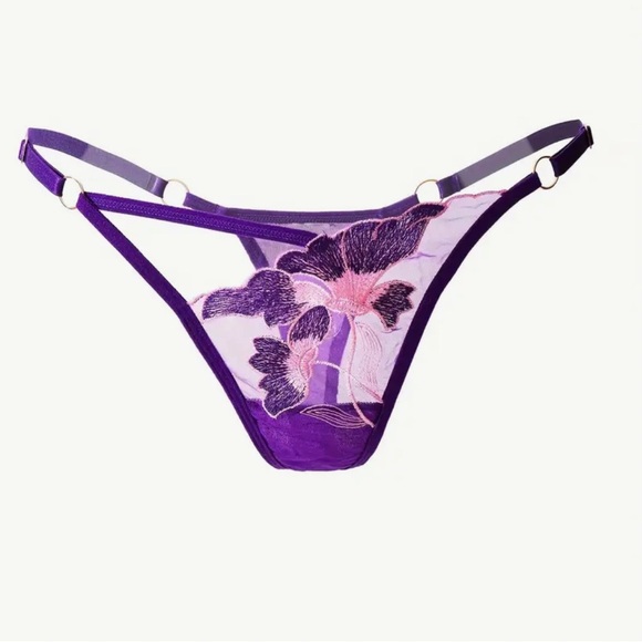 Orchid‎ Embroidered Sheer Mesh Cut Out Adjustable Satin G-String Thong Panty NEW - Picture 11 of 16